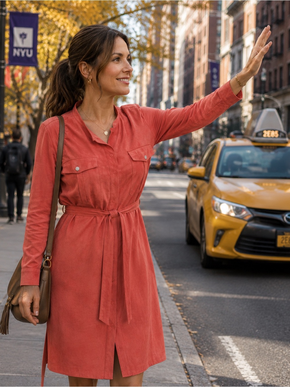 Carlisle Coral-Red Suede Long Trench Coat or Coat Dress